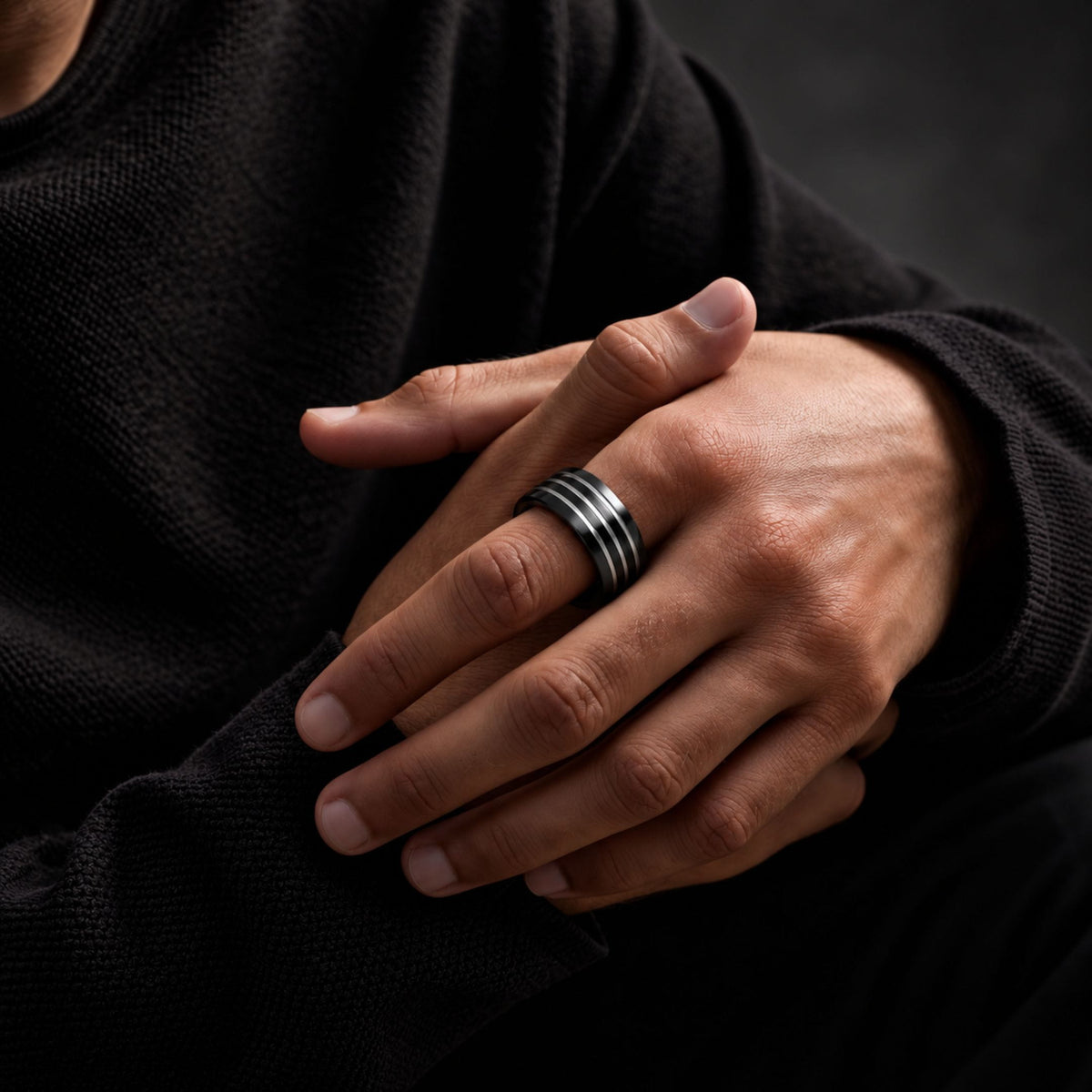 THE MEN THING Rings TRIPLE EDGE - Pure Stainless Steel Men’s Ring for Men & Boys (Size : 18-22-25)