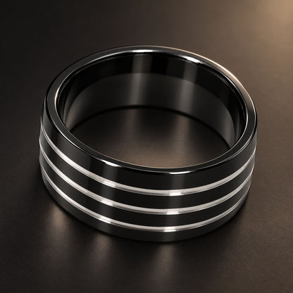 THE MEN THING Rings TRIPLE EDGE - Pure Stainless Steel Men’s Ring for Men & Boys (Size : 18-22-25)