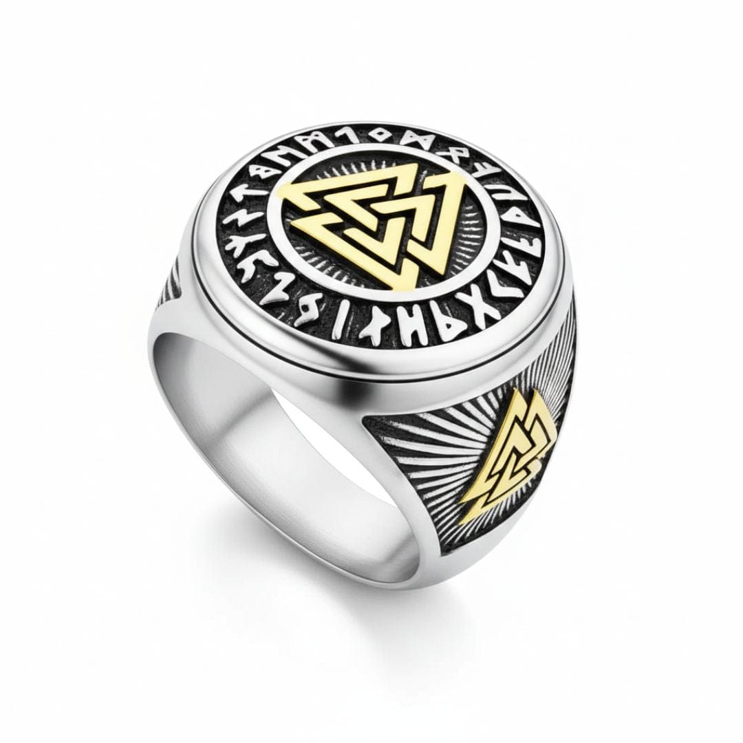 THE MEN THING Rings TRIVALK - Norse-Inspired Titanium Steel Ring with Rune & Valknut Symbol - Viking Style