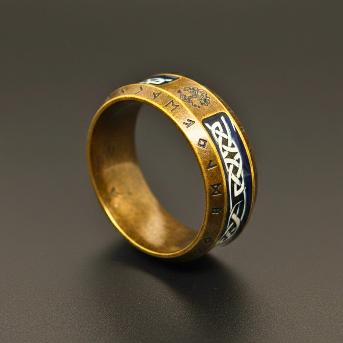 THE MEN THING Rings VALKNUT RUNE - Antique Golden Pure Stainless Steel Men’s Antique Golden - Plated Ring (Size : 17-26)