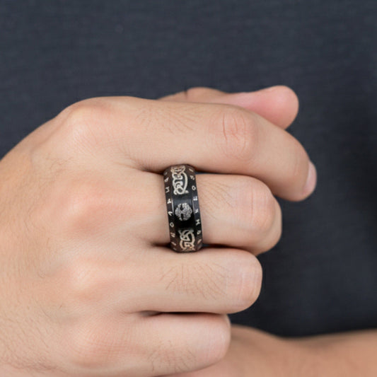 THE MEN THING Rings VALKNUT RUNE - Black- Pure Stainless Steel Men’s  Black -  Plated Ring (Size : 17-22-26)