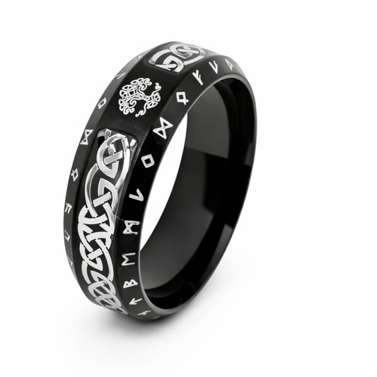 THE MEN THING Rings VALKNUT RUNE - Black- Pure Stainless Steel Men’s  Black -  Plated Ring (Size : 17-22-26)