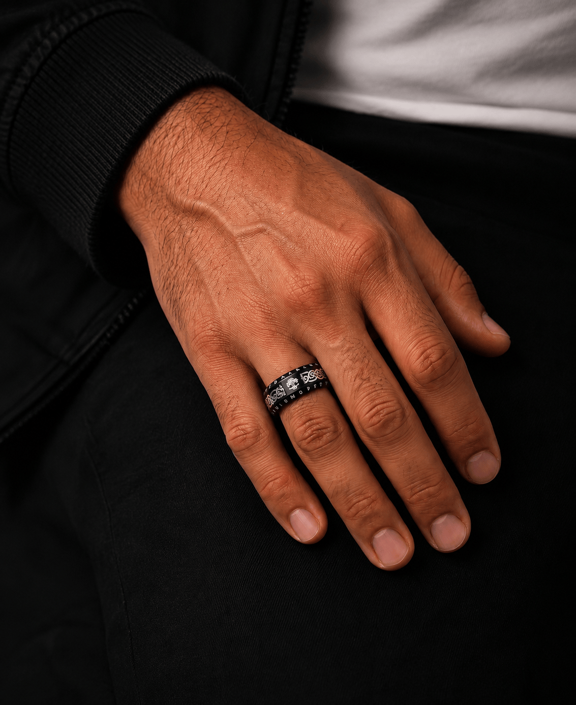 THE MEN THING Rings VALKNUT RUNE - Black- Pure Stainless Steel Men’s  Black -  Plated Ring (Size : 17-22-26)