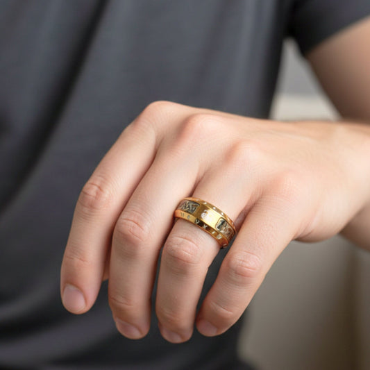 THE MEN THING Rings VALKNUT TREE RUNE - Golden - Pure Stainless Steel Men’s Ring for Men & Boys (Size : 17-22-27)