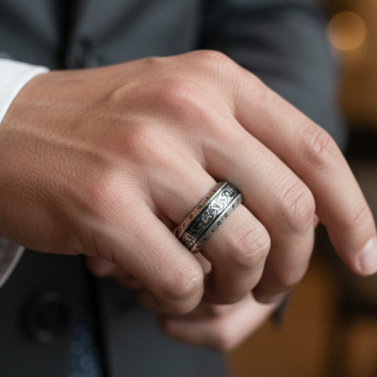 THE MEN THING Rings VALKNUT TREE RUNE - Oxidized Steel Pure Stainless Steel Ring for Men & Boys   (Size : 17-27)