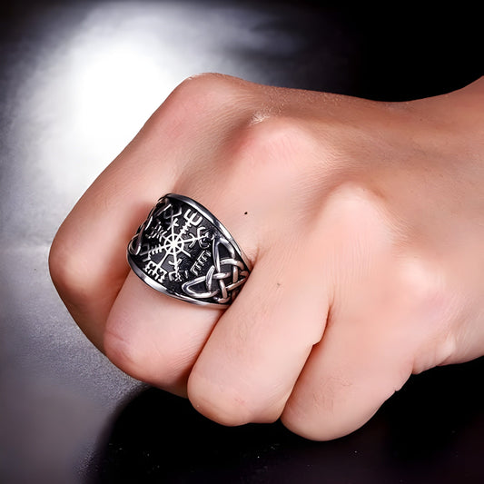 THE MEN THING Rings VEGVISIR VARG - Pure Stainless Steel Men’s Steel-Plated Ring – Statement Luxury Jewelry (Size : 16-21-26)