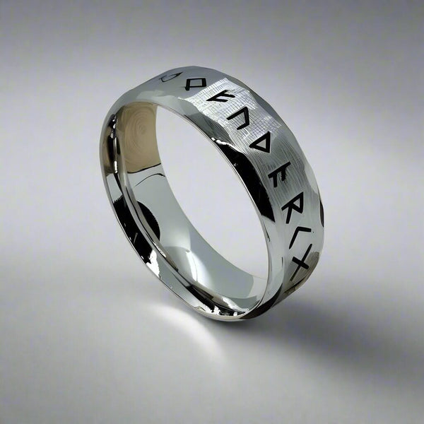 वाइकिंग अमूलेट नॉर्स - सिल्वर टोन्ड रिंग - पुरुषों के लिए शुद्ध टाइटेनियम स्टील रिंग (साइज़ - 17-21- 24)