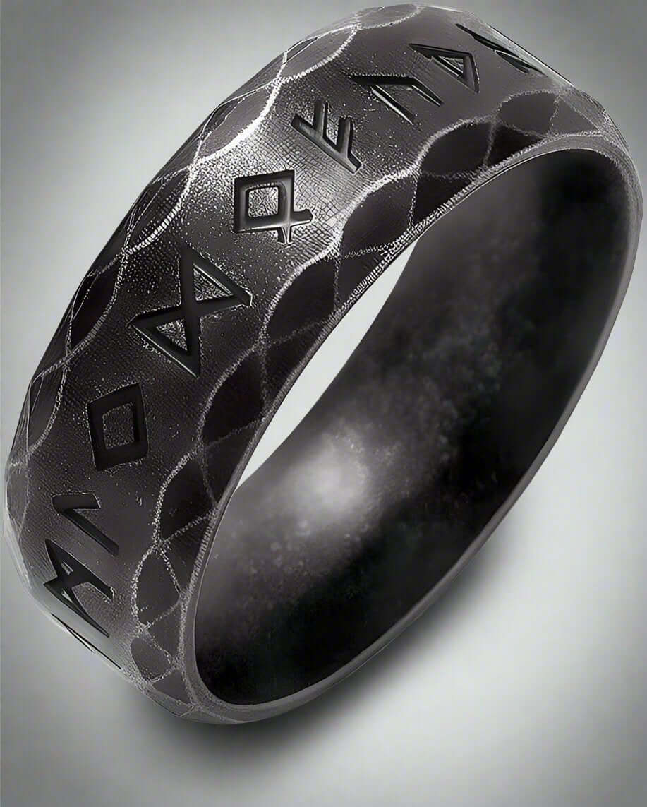 THE MEN THING Rings VIKING NORSE AMULET - Black Oxy Ring - Pure Titanium Steel Ring for Men (Size, 17-21- 24)