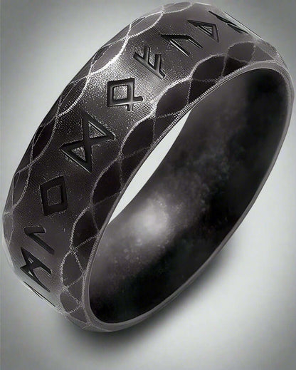 THE MEN THING Rings VIKING NORSE AMULET - Black Oxy Ring - Pure Titanium Steel Ring for Men (Size, 17-21- 24)
