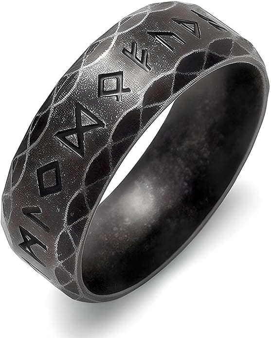THE MEN THING Rings VIKING NORSE AMULET - Black Oxy Ring - Pure Titanium Steel Ring for Men (Size, 17-21- 24)