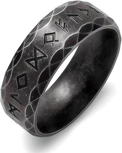 THE MEN THING Rings VIKING NORSE AMULET - Black Oxy Ring - Pure Titanium Steel Ring for Men (Size, 17-21- 24)