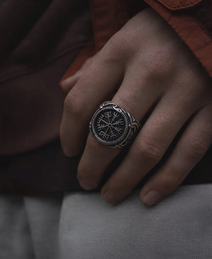 THE MEN THING Rings VIKING VEGVISIR SILVER - Titanium Steel Ring for Men & Boys (Size : 22)