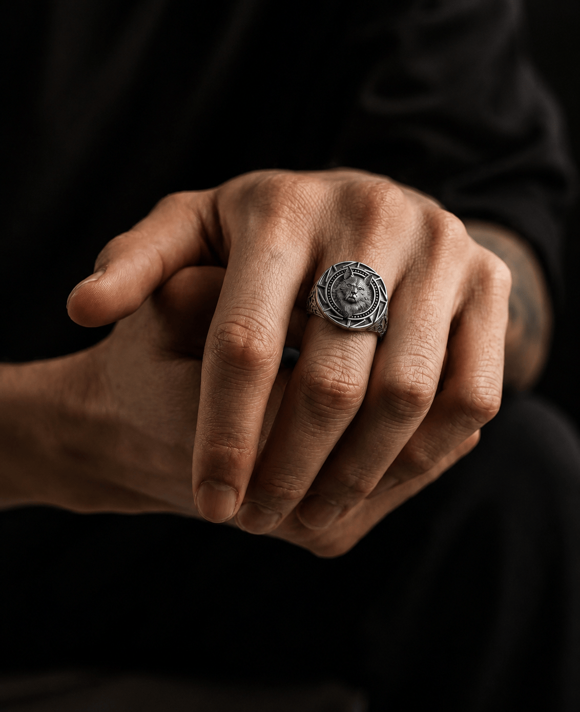 THE MEN THING Rings VIKING WARRIOR WOLF SILVER - Alloy Ring for Men & Boys (Size : 21)
