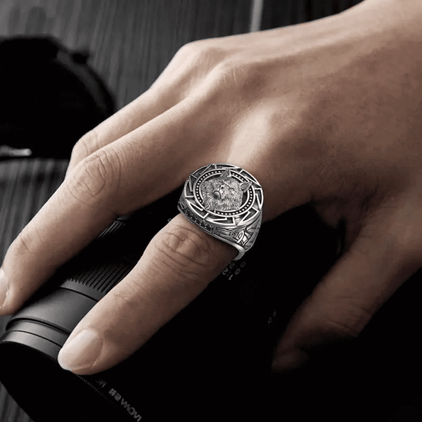 वाइकिंग वॉरियर वुल्फ सिल्वर - कॉपर रिंग पुरुषों और लड़कों के लिए (साइज़ : 21)