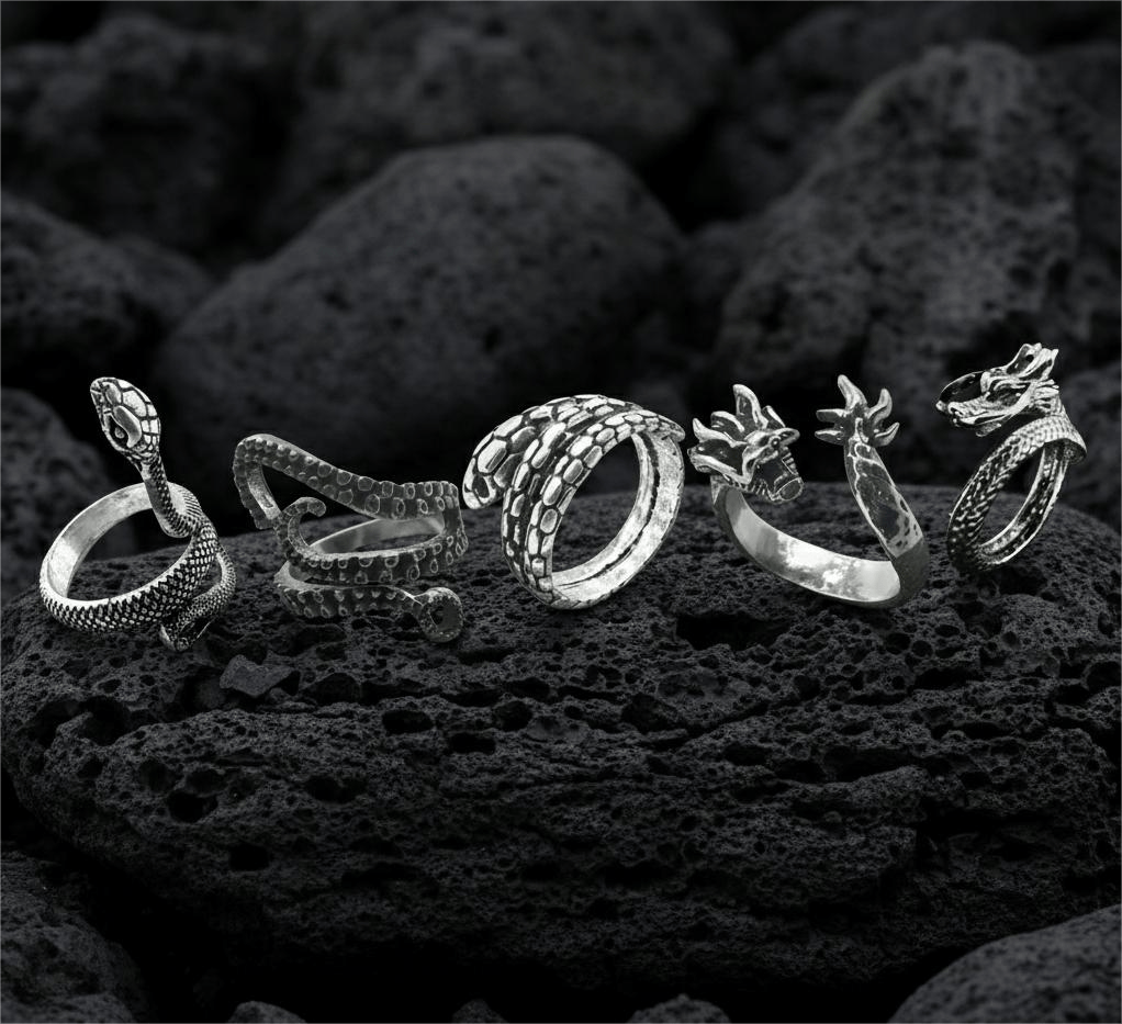 THE MEN THING Rings VIPER LEGACY High Stakes 5-Piece Collector's Set for Ring – COBRA STRIKE, VIPERSPIRAL, FIRY DRAGON, DRAGON SPIRAL, & OCTOPOD Adjustable Ring for Mens and Boys
