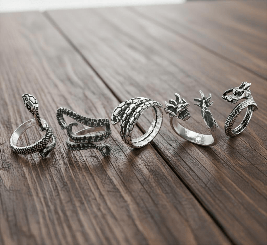 THE MEN THING Rings VIPER LEGACY High Stakes 5-Piece Collector's Set for Ring – COBRA STRIKE, VIPERSPIRAL, FIRY DRAGON, DRAGON SPIRAL, & OCTOPOD Adjustable Ring for Mens and Boys