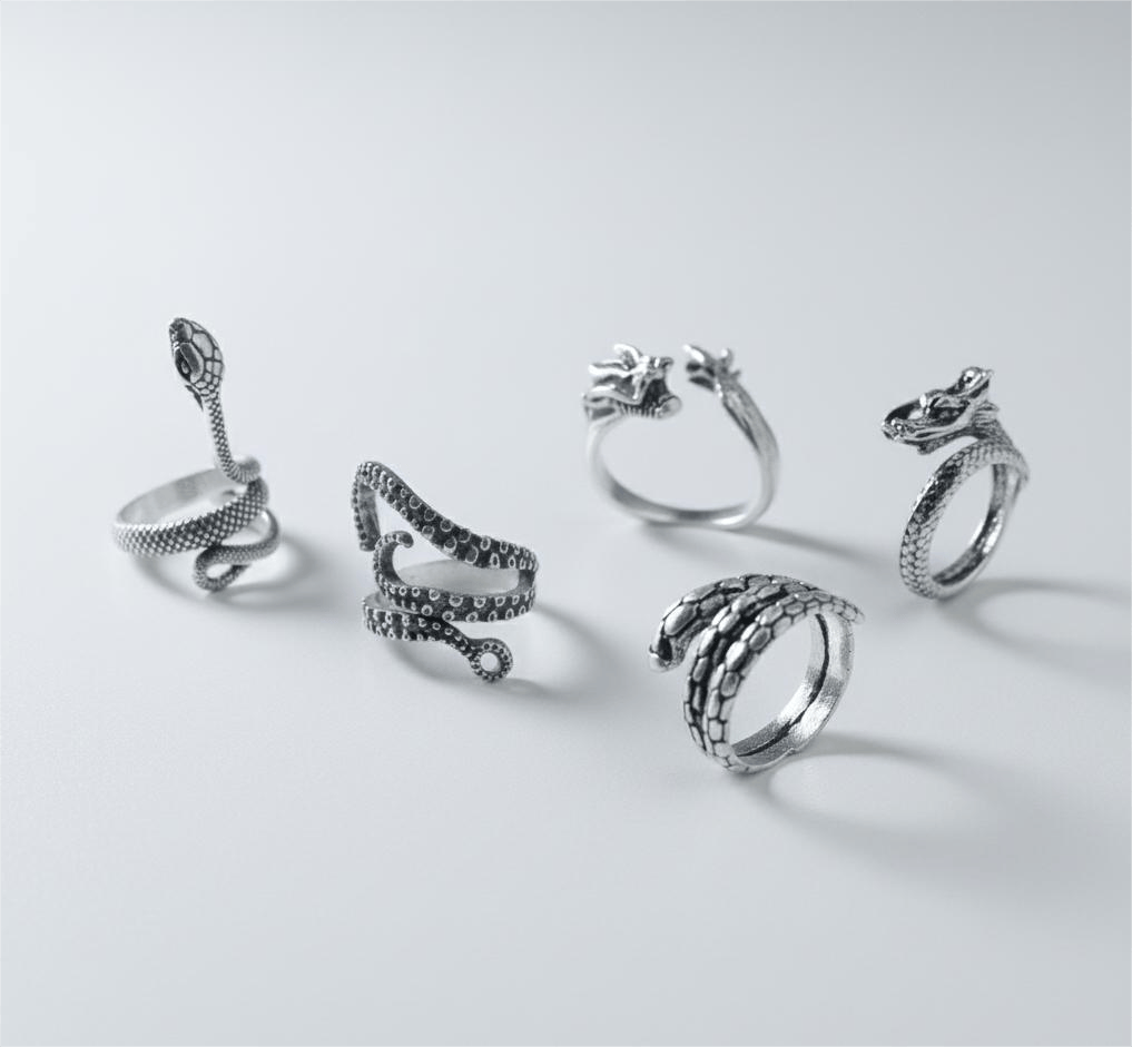 THE MEN THING Rings VIPER LEGACY High Stakes 5-Piece Collector's Set for Ring – COBRA STRIKE, VIPERSPIRAL, FIRY DRAGON, DRAGON SPIRAL, & OCTOPOD Adjustable Ring for Mens and Boys