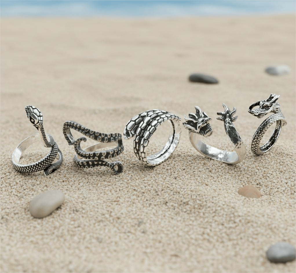 THE MEN THING Rings VIPER LEGACY High Stakes 5-Piece Collector's Set for Ring – COBRA STRIKE, VIPERSPIRAL, FIRY DRAGON, DRAGON SPIRAL, & OCTOPOD Adjustable Ring for Mens and Boys