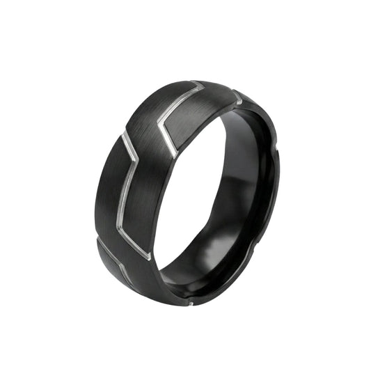 THE MEN THING Rings VOLT EDGE RING - Pure Stainless Steel Men’s Black-Plated Ring (Size : 17-22-27)