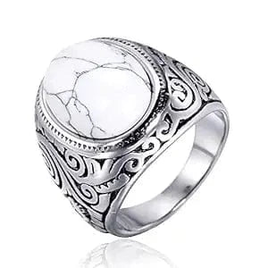 THE MEN THING Rings WHITE WHISPER - Titanium Steel Vintage Ring with White Stone (Size, 17-21- 24)