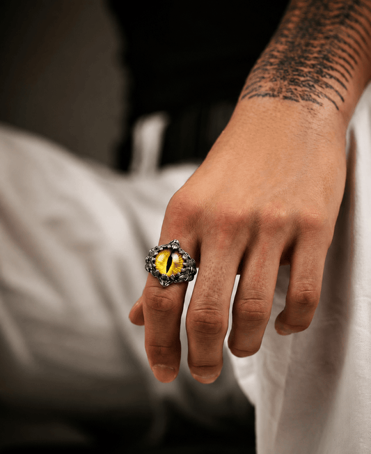 THE MEN THING Rings YELLOW DRAGON EYE Titanium Steel Ring for Men and Boys (Size-21)