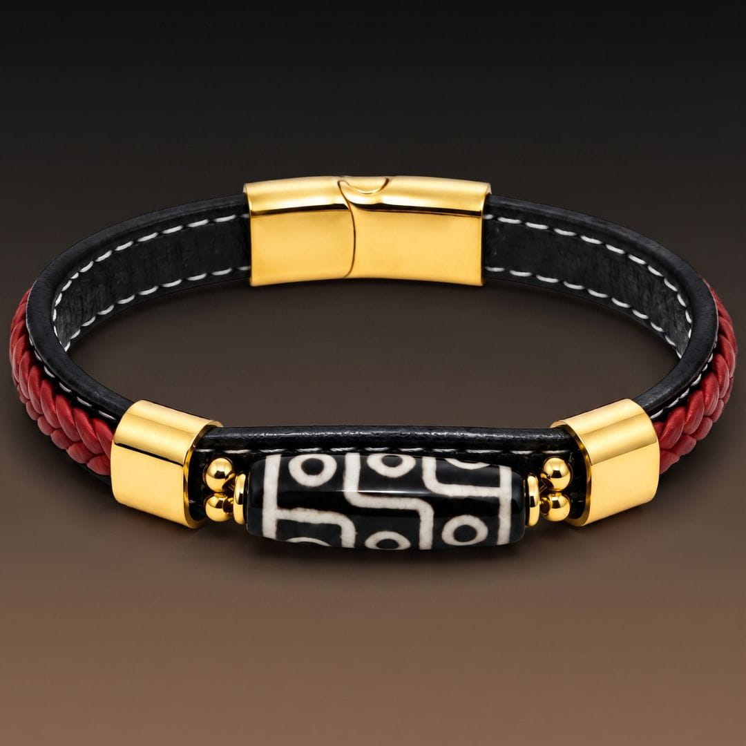 THE MEN THING ROYAL DZI - 12mm Genuine Leather Multi-Layer Bracelet with Stainless Steel Magnetic Buckle for Men & Boys (8 inch)