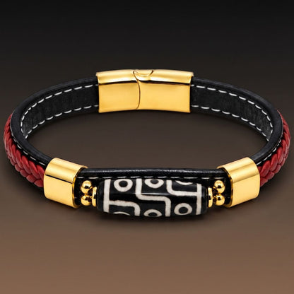 THE MEN THING ROYAL DZI - 12mm Genuine Leather Multi-Layer Bracelet with Stainless Steel Magnetic Buckle for Men & Boys (8 inch)