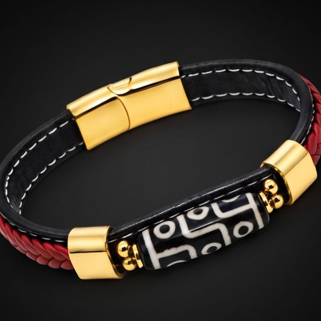 THE MEN THING ROYAL DZI - 12mm Genuine Leather Multi-Layer Bracelet with Stainless Steel Magnetic Buckle for Men & Boys (8 inch)
