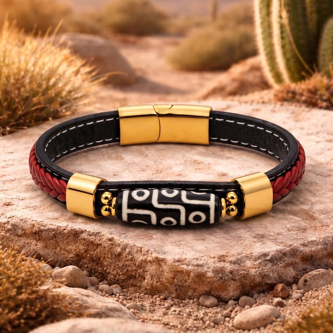 THE MEN THING ROYAL DZI - 12mm Genuine Leather Multi-Layer Bracelet with Stainless Steel Magnetic Buckle for Men & Boys (8 inch)