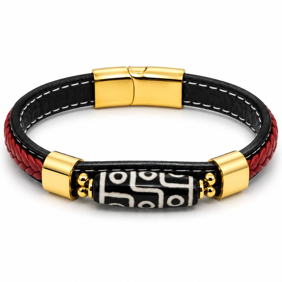 THE MEN THING ROYAL DZI - 12mm Genuine Leather Multi-Layer Bracelet with Stainless Steel Magnetic Buckle for Men & Boys (8 inch)