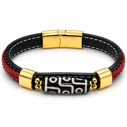 THE MEN THING ROYAL DZI - 12mm Genuine Leather Multi-Layer Bracelet with Stainless Steel Magnetic Buckle for Men & Boys (8 inch)