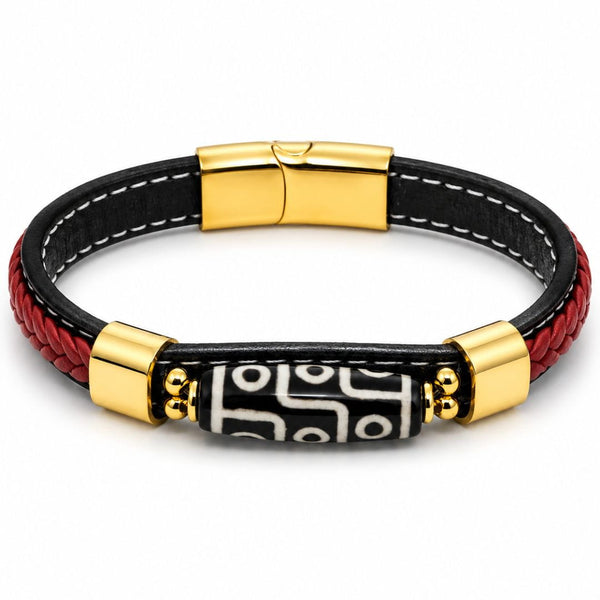 ROYAL DZI - 12mm Genuine Leather Multi-Layer Bracelet with Stainless Steel Magnetic Buckle for Men & Boys (8 inch)