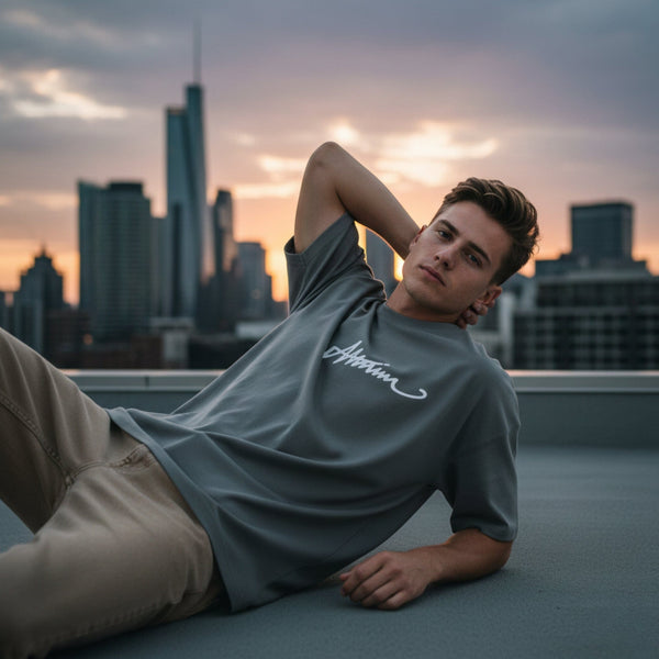 SIGNATURE WAVE Oversized T-Shirt – Grey