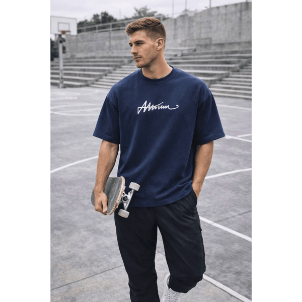 SIGNATURE WAVE Oversized T-Shirt – Navy Blue