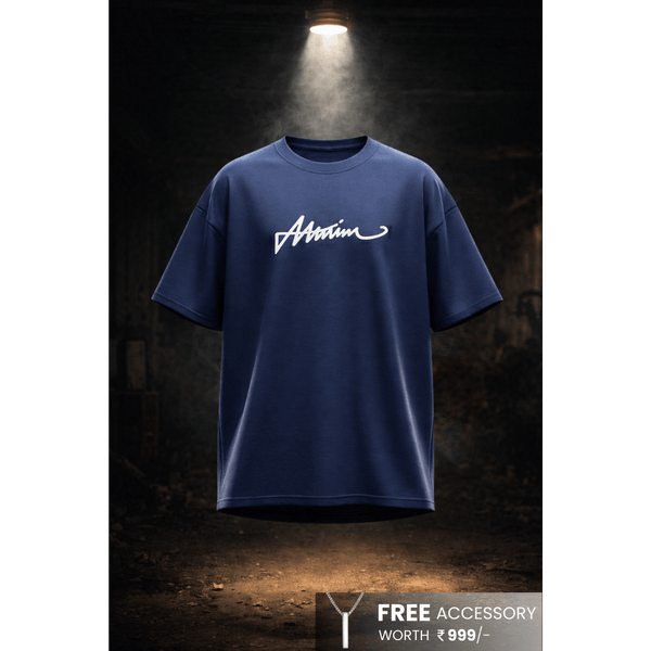 SIGNATURE WAVE Oversized T-Shirt – Navy Blue
