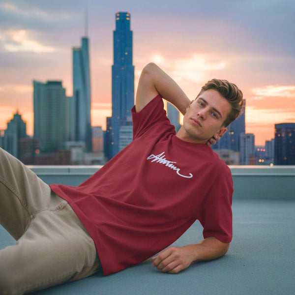 SIGNATURE WAVE Oversized T-Shirt – Red