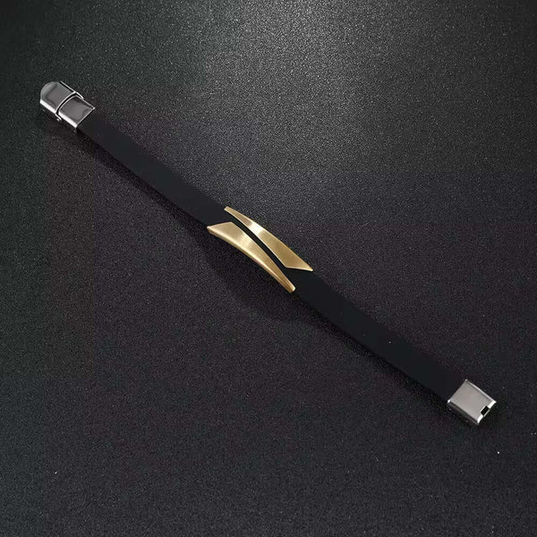 मिडनाइट शेड गोल्ड - पुरुषों और लड़कों के लिए स्टेनलेस स्टील बकल लॉक के साथ असली सिलिकॉन स्ट्रैप ब्रेसलेट (8 इंच)