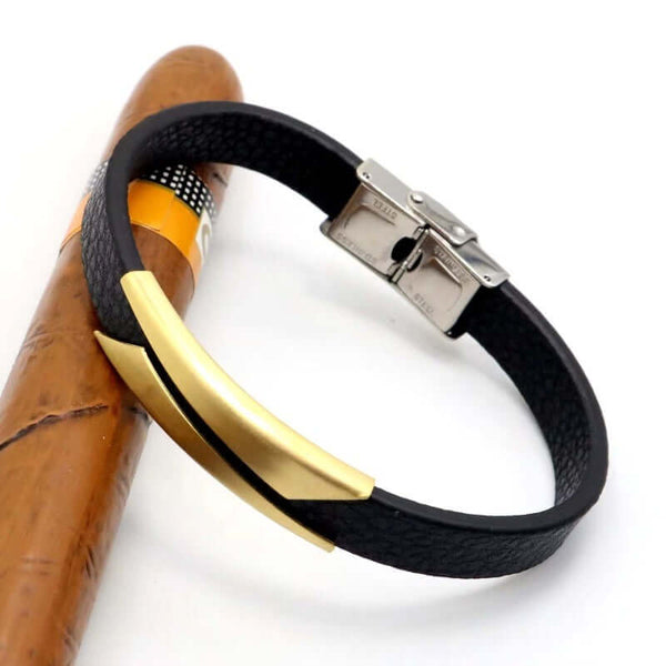 मिडनाइट शेड गोल्ड - पुरुषों और लड़कों के लिए स्टेनलेस स्टील बकल लॉक के साथ असली सिलिकॉन स्ट्रैप ब्रेसलेट (8 इंच)