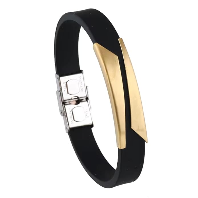 THE MEN THING Silicone Strap Bracelet MIDNIGHT SHADE GOLD - Genuine Silicone Strap Bracelet with Stainless Steel Buckle Lock  for Men & Boys (8 inch)