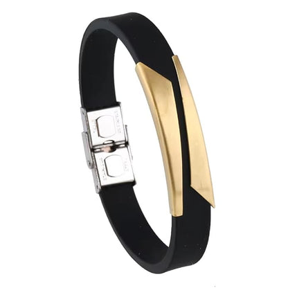 THE MEN THING Silicone Strap Bracelet MIDNIGHT SHADE GOLD - Genuine Silicone Strap Bracelet with Stainless Steel Buckle Lock  for Men & Boys (8 inch)