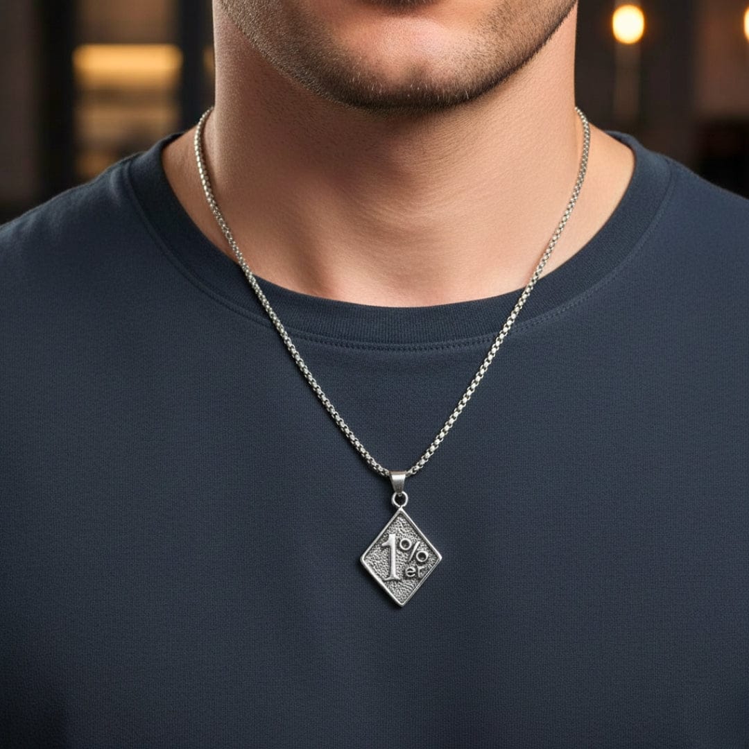 THE MEN THING SS Pendant/ Necklace 1% -  Pendant with Pure Stainless Steel 24inch Chain for Men, European trending Style - Round Box Chain for Men & Boys