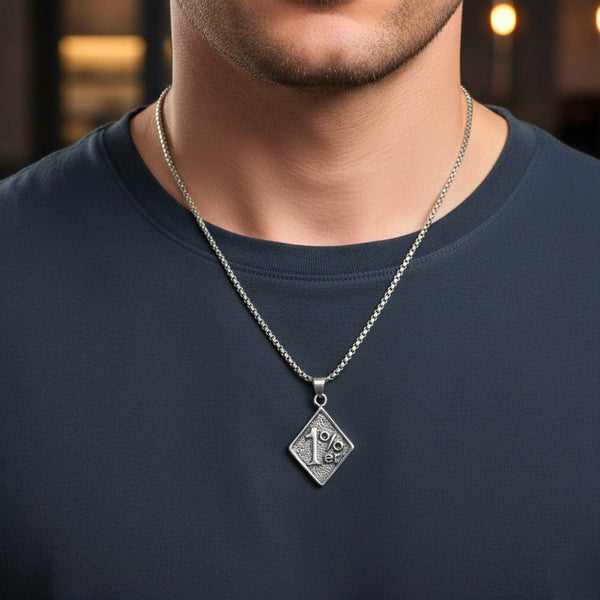 1% -  Pendant with Pure Stainless Steel 24inch Chain for Men, European trending Style - Round Box Chain for Men & Boys