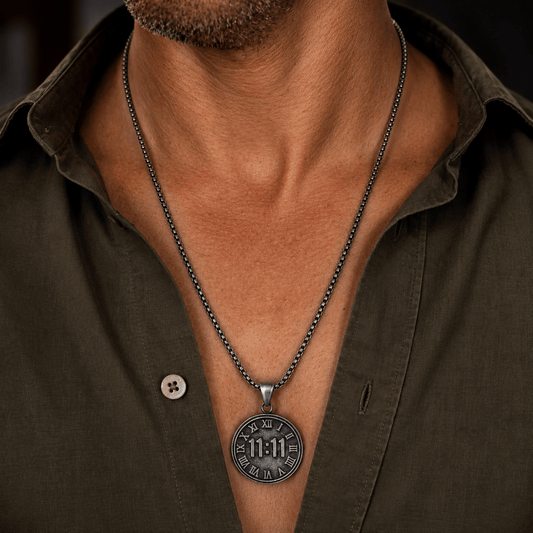 THE MEN THING SS Pendant/ Necklace 11:11 MANIFESTATION CIRCLE  - 30mm Titanium Steel Pendant with 24inch Round Box 5mm Chain for Men & Boys