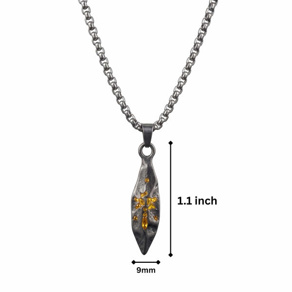 ABSTRACT SPEAR - GUNMETAL - 9mm Titanium Steel Pendant with 23inch Round Box 4mm Chain for Men & Boys