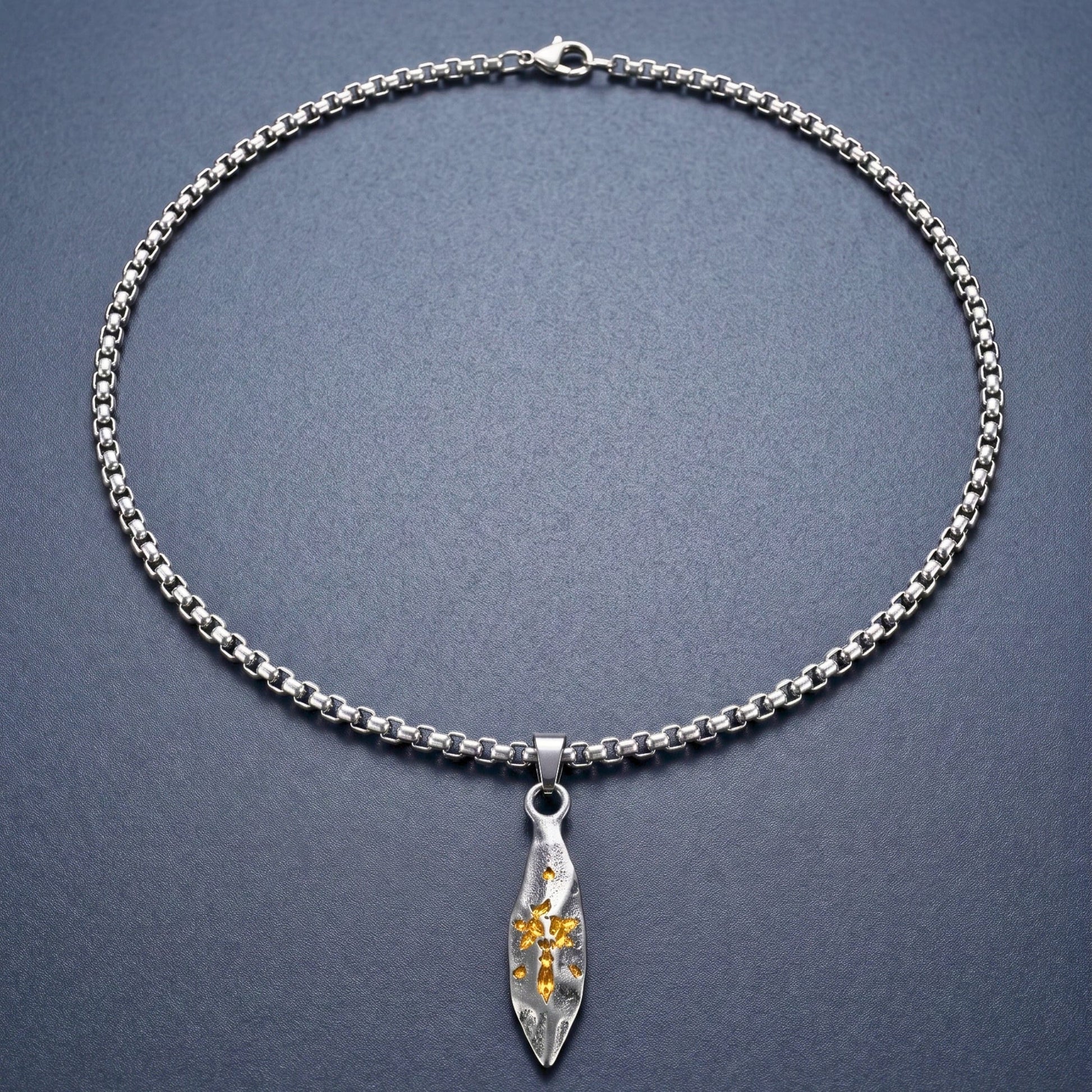 THE MEN THING SS Pendant/ Necklace ABSTRACT SPEAR - GUNMETAL - 9mm Titanium Steel Pendant with 23inch Round Box 4mm Chain for Men & Boys