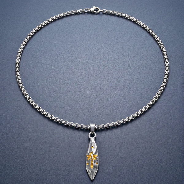 ABSTRACT SPEAR - GUNMETAL - 9mm Titanium Steel Pendant with 23inch Round Box 4mm Chain for Men & Boys