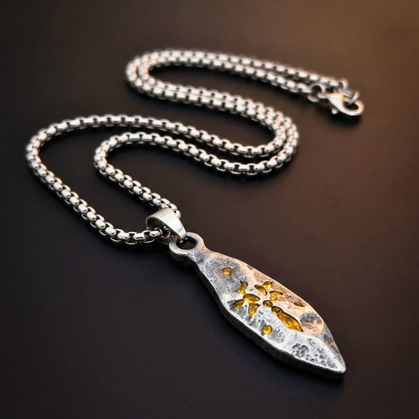 ABSTRACT SPEAR - GUNMETAL - 9mm Titanium Steel Pendant with 23inch Round Box 4mm Chain for Men & Boys