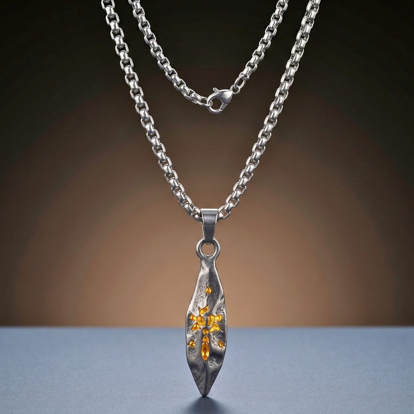 THE MEN THING SS Pendant/ Necklace ABSTRACT SPEAR - GUNMETAL - 9mm Titanium Steel Pendant with 23inch Round Box 4mm Chain for Men & Boys