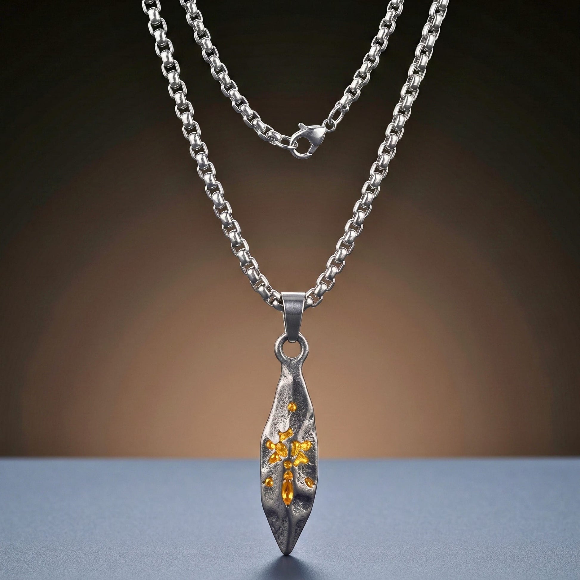 THE MEN THING SS Pendant/ Necklace ABSTRACT SPEAR - GUNMETAL - 9mm Titanium Steel Pendant with 23inch Round Box 4mm Chain for Men & Boys