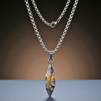 THE MEN THING SS Pendant/ Necklace ABSTRACT SPEAR - GUNMETAL - 9mm Titanium Steel Pendant with 23inch Round Box 4mm Chain for Men & Boys